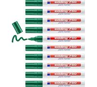 edding 750 marqueur peinture - vert - 10 stylos - pointe ronde 2-4 mm - marqueur de peinture pour l'étiquetage du métal, verre, roche ou du plastique - résistant à la chaleur, permanent et étanche
