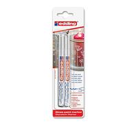 edding 751 Marqueur peinture brillante - blanc - 2 feutres peinture brillante - pointe ronde 1-2mm - pour dessin, coloriage, scrapbooking - étanche, très opaque