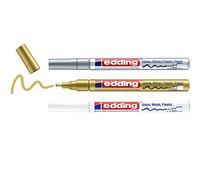 edding 751 Marqueur peinture brillante - blanc, or, argent (métallisé) - 3 feutres peinture brillante - pointe ronde 1-2mm - pour dessin, coloriage, scrapbooking - étanche, très opaque