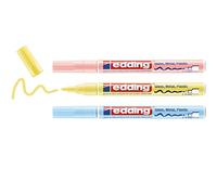 edding 751 Marqueur peinture brillante - jaune, rose, bleu (pastel) - 3 feutres peinture brillante - pointe ronde 1-2mm - pour dessin, coloriage, scrapbooking - étanche, très opaque