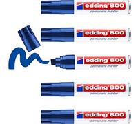 edding 800 Marqueur permanent - bleu - 5 stylos - pointe biseautée 4-12 mm - pour des marquages larges - sèche vite, résiste à l'eau et aux frottements - pour carton, plastique, bois, métal, verre