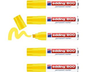 Edding 800 Marqueur permanent - jaune - 5 stylos - plastique, bois, métal | pointe biseautée 4-12 mm - pour des marquages larges - sèche vite, résiste à l'eau et aux frottements - pour carton - verre