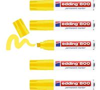 edding 800 Marqueur permanent - jaune - 5 stylos - pointe biseautée 4-12 mm - pour des marquages larges - sèche vite, résiste à l'eau et aux frottements - pour carton, plastique, bois, métal, verre