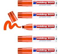 edding 800 Marqueur permanent - orange - 5 stylos - plastique, bois, métal | pointe biseautée 4-12 mm - pour des marquages larges - sèche vite, résiste à l'eau et aux frottements - pour carton - verre