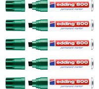 edding 800 Marqueur permanent - vert - 5 stylos - pointe biseautée 4-12 mm - pour des marquages larges - sèche vite, résiste à l'eau et aux frottements - pour carton, plastique, bois, métal, verre