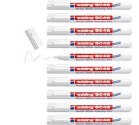 edding 8046 Feutre blanc industrie prêt à l'emploi - blanc - 10 stylos - pointe ogive 1-3mm -Marqueur permanent opaque pour le marquage et l'étiquetage du métal, du verre, de la pierre ou du plastique