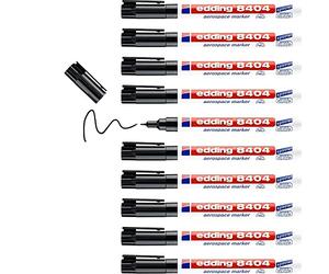 edding 8404 marqueur aérospatial - noir - 10 feutres - pointe ogive,75 mm - pour un marquage peu corrosif & peu halogéné sur presque tous les matériaux, résistant aux solvants et aux vernis