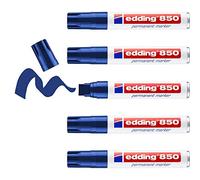 edding 850 Marqueur permanent - bleu - 5 stylos - pointe biseautée 5-15 mm - pour des marquages larges - sèche vite, résiste à l'eau et aux frottements - pour carton, plastique, bois, métal, verre