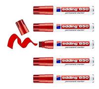 edding 850 Marqueur permanent - rouge - 5 stylos - pointe biseautée 5-15 mm - pour des marquages larges - sèche vite, résiste à l'eau et aux frottements - pour carton, plastique, bois, métal, verre