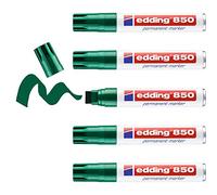 edding 850 Marqueur permanent - vert - 5 stylos - pointe biseautée 5-15 mm - pour des marquages larges - sèche vite, résiste à l'eau et aux frottements - pour carton, plastique, bois, métal, verre
