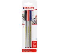 edding 89 Feutre fin - Noir rouge bleu - 3 stylos - Pointe ronde extra-fine,3 mm - Feutre fin pour une écriture fine et précise, pour souligner, dessiner - pour le bureau, l'école et la maison