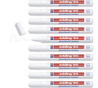 edding 90 Marqueur pour tableaux en verre - blanc - 10 stylos - pointe ronde 2-3 mm - marqueurs effaçables pour vitres - pour marquer des surfaces en verre (vitres, tableaux) - effaçables à sec