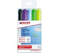 edding 90 Marqueur pour tableaux en verre - multi-couleur - étui de 5 stylos - pointe ronde 2-3 mm - marqueurs effaçables pour vitres - pour vitres, tableaux - effaçables à sec
