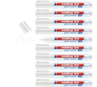 edding 95 marqueur pour verre - blanc - 10 stylos - pointe ronde 1,5-3 mm - marqueurs effaçables pour vitres - marquer des surfaces en verre (vitres, tableaux,tableau blancs) - effaçables à sec