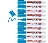 edding 95 marqueur pour verre - bleu clair - 10 stylos - pointe ronde 1,5-3 mm - marqueurs effaçables pour vitres - marquer des surfaces en verre (vitres, tableaux,tableau blancs) - effaçables à sec
