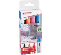 edding 95 marqueur pour verre - multi-couleur - 4 stylos - pointe ronde 1,5-3 mm - marqueurs effaçables pour vitres - marquer des surfaces en verre (vitres, tableaux,tableau blancs) - effaçables à sec