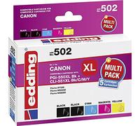 Edding Cartouche d'encre EDD-502, 2 Noir + 1 Cyan + 1 Magenta + 1 Jaune Remplace cartouches Canon PGI-550XL y CLI-551XL
