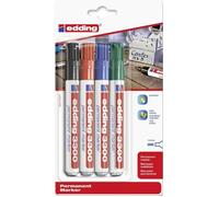 EDDING E-3300 - Lot de 4 marqueurs permanents noir/rouge/vert/bleu - Pointe cunéiforme 1-5 mm