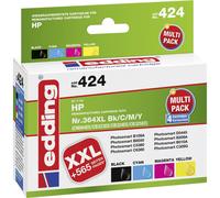 Edding Encre remplace HP 364XL, N9J74AE, CN684AE, CB323EE, CB324EE, CB325EE compatible pack bundle noir, cyan, magenta, jaune