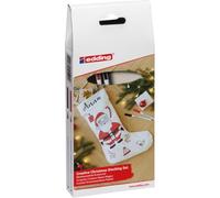 edding Kit Noël e-4600 Feutres Textiles - Noir et Rouge - Set avec Botte en Coton, 2 Feutres, Modèle de Coloriage - Déco Festive pour les fêtes de Noël