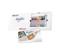 edding Kit pour débutants peinture acrylique - marqueurs acryliques fins,moyens,larges, 1 tube et bloc pour peinture - etui de 12 couleurs (basiques) - peinture acrylique pour la toile,la pierre