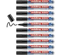 Edding Lot De 10 Marqueurs Pour Tableaux Blancs 250 Noir Corps Alu Pointe Ronde 1,5-3 Mm