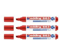 EDDING Lot de 3 Marqueurs Effaçable pour Tableaux Blancs 663 Rouge Pointe Biseautée 1-5 mm