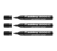 Edding Lot De 3 Marqueurs Permanent 2000 C Multi Surface Corps Alu Noir Pointe Ronde 1,5-3 Mm