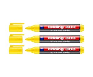 EDDING Lot de 3 Marqueurs Permanent 300 Jaune Pointe Moyenne 1,5-3 mm