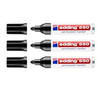 EDDING Lot de 3 Marqueurs Permanent 550 Pointe Ronde Noir 3-4 mm