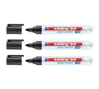 EDDING Lot de 3 Marqueurs pour Surface en Verre 95 Noir Pointe Ronde 1,5-3 mm