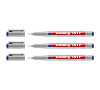 EDDING Lot de 3 Stylos Feutre Non Permanent 151F Bleu Pointe Fine 0,6 mm