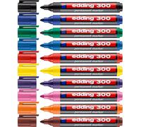 Edding Lot De 300 Marqueurs Permanents ¿ 10 Couleurs ¿ 10 Crayons ¿ Pointe Ogive 1,5¿3 Mm ¿ Imperméable, Séchage Rapide ¿ Résistant Aux Taches ¿ Pour Carton, Plastique, Verre, Bois, Métal, Verre