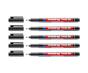 EDDING Lot de 5 Feutres Permanent 142M Noir Pointe Moyenne 1 mm