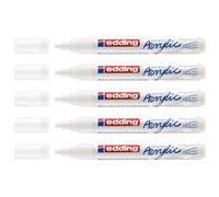 EDDING Lot de 5 Marqueurs Acrylique 5100 Blanc trafic Pointe Moyenne 2-3 mm