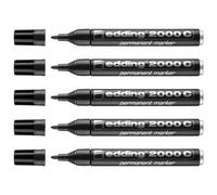 Edding Lot De 5 Marqueurs Permanent 2000 C Corps Alu Pointe Moyenne Noir 1,5-3 Mm
