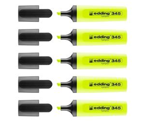 EDDING Lot de 5 Surligneurs 345 Jaune Pointe Biseauté 2-5 mm
