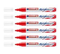 EDDING Lot de 6 Marqueurs Acrylique 5100 Rouge Trafic Pointe Moyenne 2-3 mm