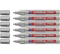 EDDING Lot de 6 Marqueurs peinture 750 ogive 4 mm Argent