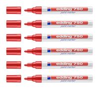 Edding Lot De 6 Marqueurs Peinture 750 Rouge Pointe Ronde 2-4 Mm