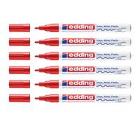 Edding Lot De 6 Marqueurs Peinture Brillante 751 Rouge Pointe Ronde 1-2 Mm