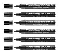Edding Lot De 6 Marqueurs Permanent 2000 C Corps Alu Pointe Moyenne Noir 1,5-3 Mm