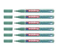 Edding Lot De 6 Marqueurs Permanent Peinture Brillante 751 Vert Métallisé Pointe Ronde 1-2 Mm