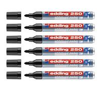 Edding Lot De 6 Marqueurs Pour Tableaux Blancs 250 Noir Corps Alu Pointe Ronde 1,5-3 Mm