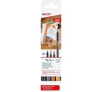 edding Crayons pinceaux 1340 – Set de 4 (or métallisé, noir, gris, abricot) – pointe 1–6 mm