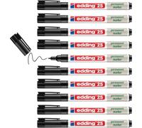 Edding marqueur permanent 25 - noir - boîte de 10 - pointe ogive 1 mm | stylos imperméables, à séchage rapide et anti-bavure - rechargeables