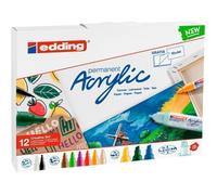 EDDING Marqueurs acryliques permanents - Set de 12 couleurs, largeurs variées, résistants eau & lumière