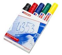 edding 800 Marqueur permanent - multicolore - 5 stylos - pointe biseautée 4-12 mm - pour des marquages larges - sèche vite, résiste à l'eau et aux frottements - carton, plastique, bois, métal, verre