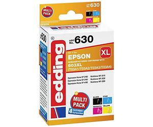 edding Pack combiné d'encre, équivalent de Epson 603XL (T03A1/A2/A3/A4) Noir, Cyan, Magenta, Jaune