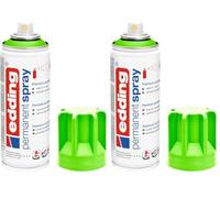Edding Spray permanent vert fluo mat 5200 - Peinture acrylique 200 ml - Pour verre, métal, bois, céramique, plastique, toile - Aérosol (Lot de 2)